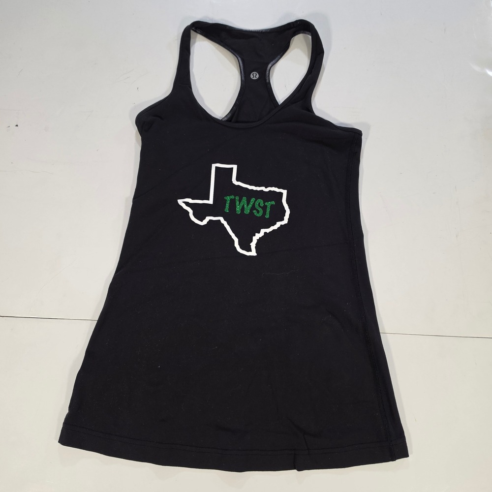 Lululemon Texas TWST Graphic Racerback Tank Top Black Athletic Built-in Bra